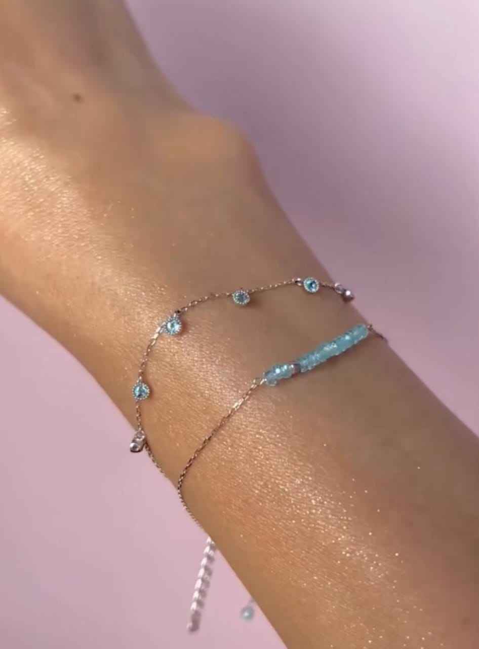 925Silver Aquamarine station Bracelet