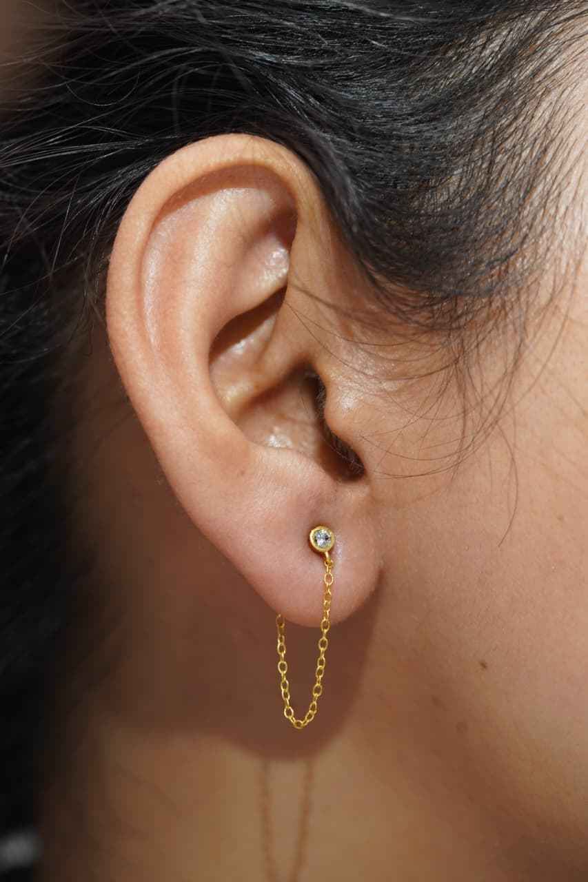 925Silver Bezel Solitaire Chain Earrings