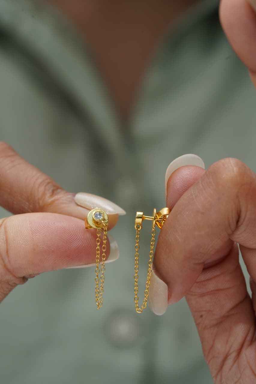 925Silver Bezel Solitaire Chain Earrings