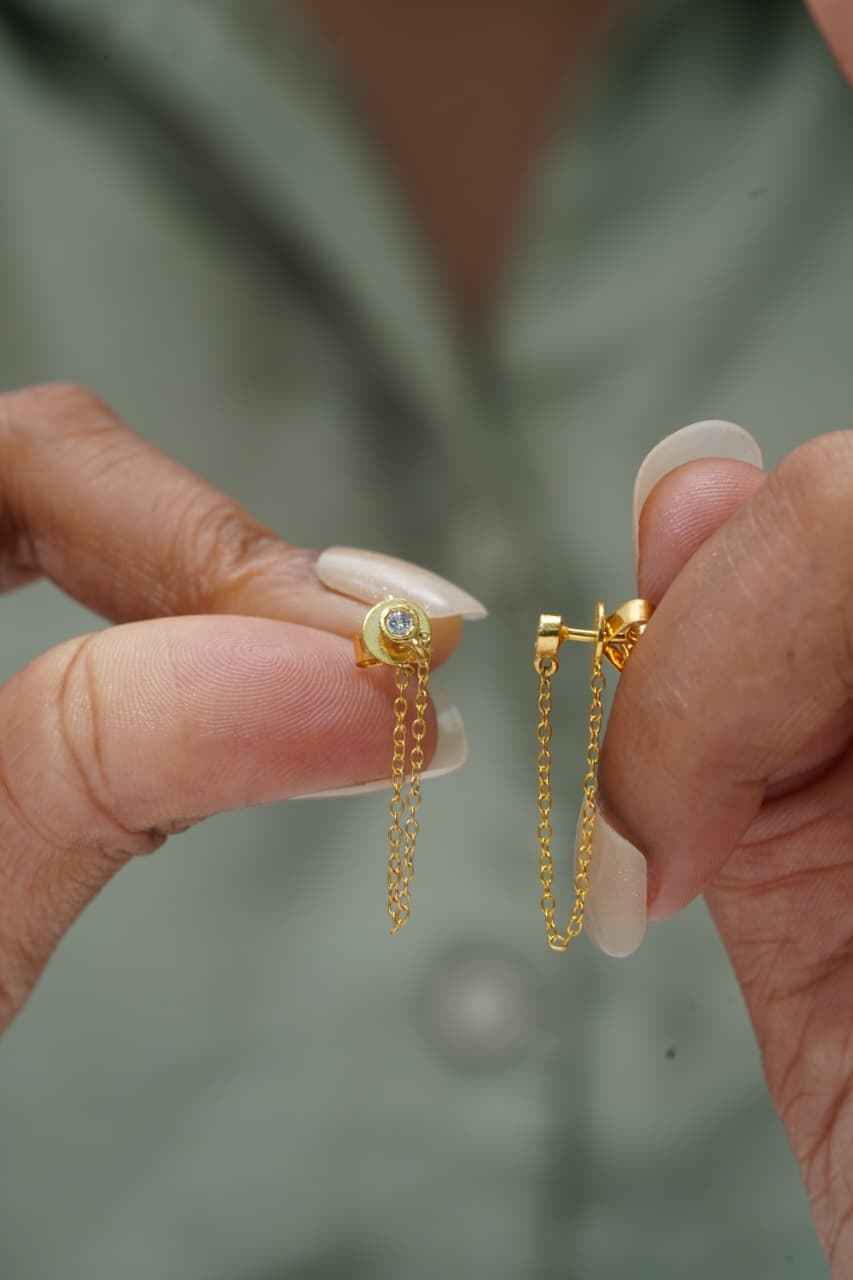 925Silver Bezel Solitaire Chain Earrings