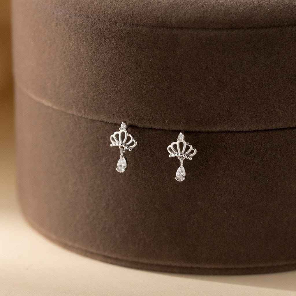 925Silver Pear Drop Crown Earrings