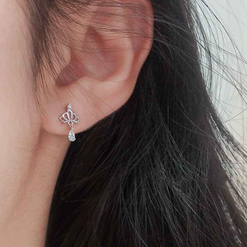 925Silver Pear Drop Crown Earrings