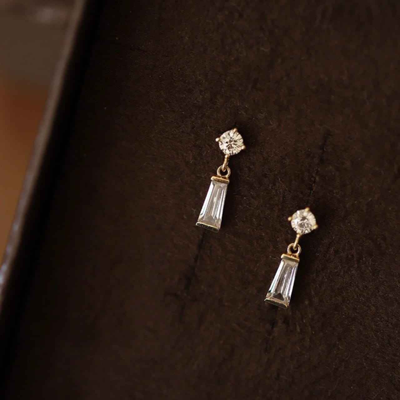 925Silver Baguette Drop Solitaire Earrings