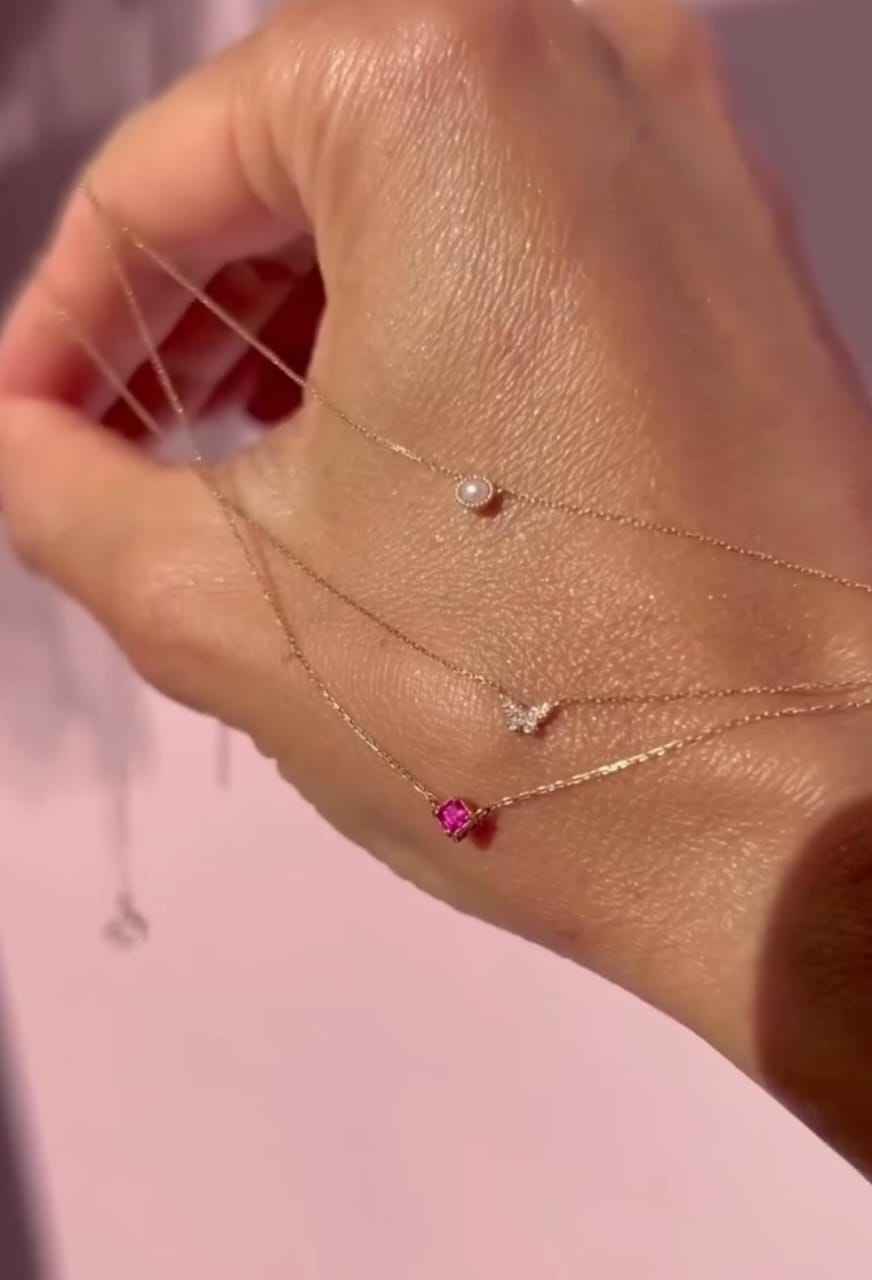 925Silver Dainty Pink Gemstone Necklace