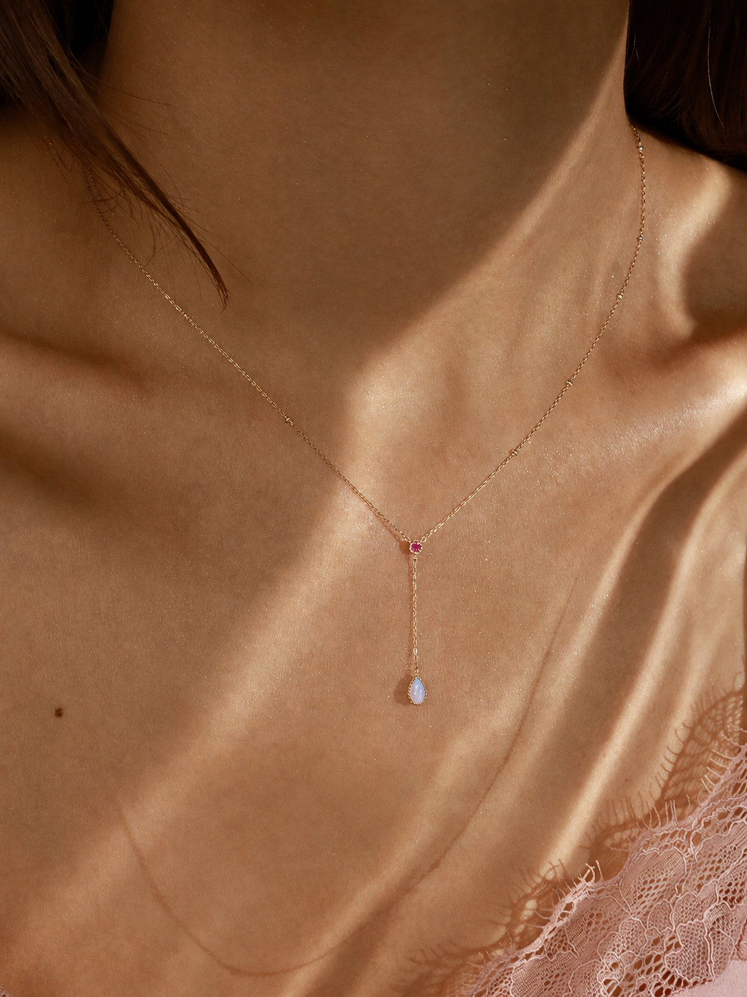 Opal Drop Pink Gemstone Necklace