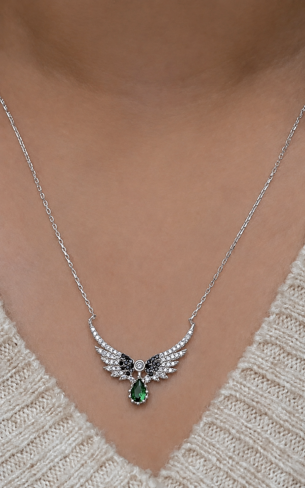 Emerald Drop Wings Necklace