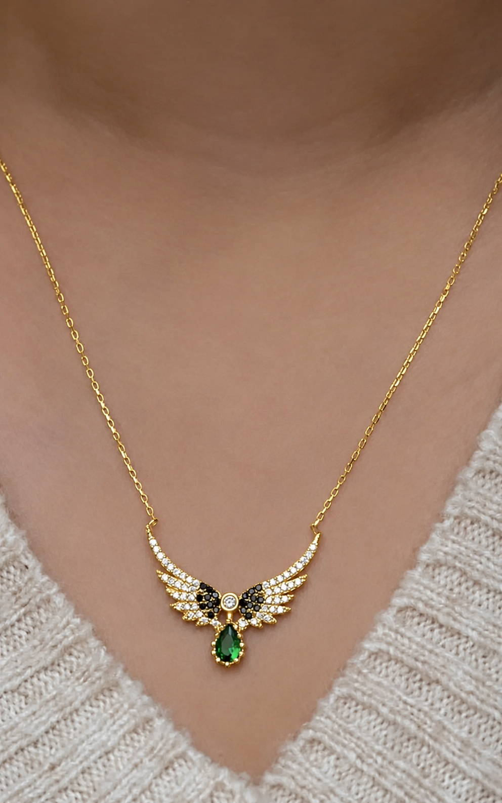 Emerald Drop Wings Necklace