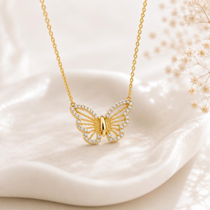 Diamond line butterfly Necklace