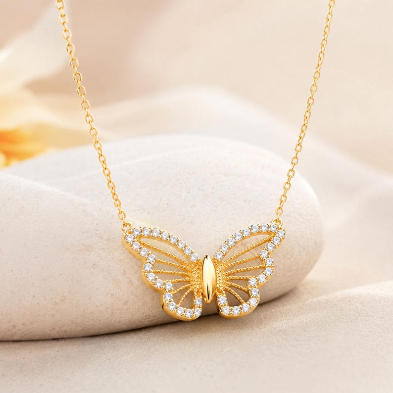 Diamond line butterfly Necklace