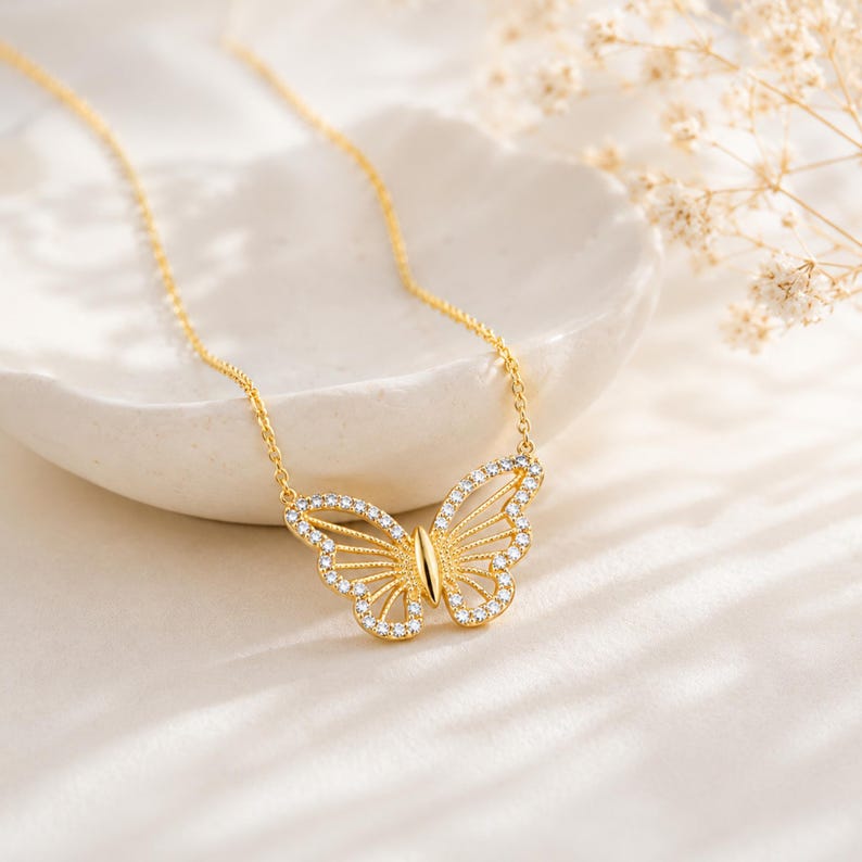 Diamond line butterfly Necklace