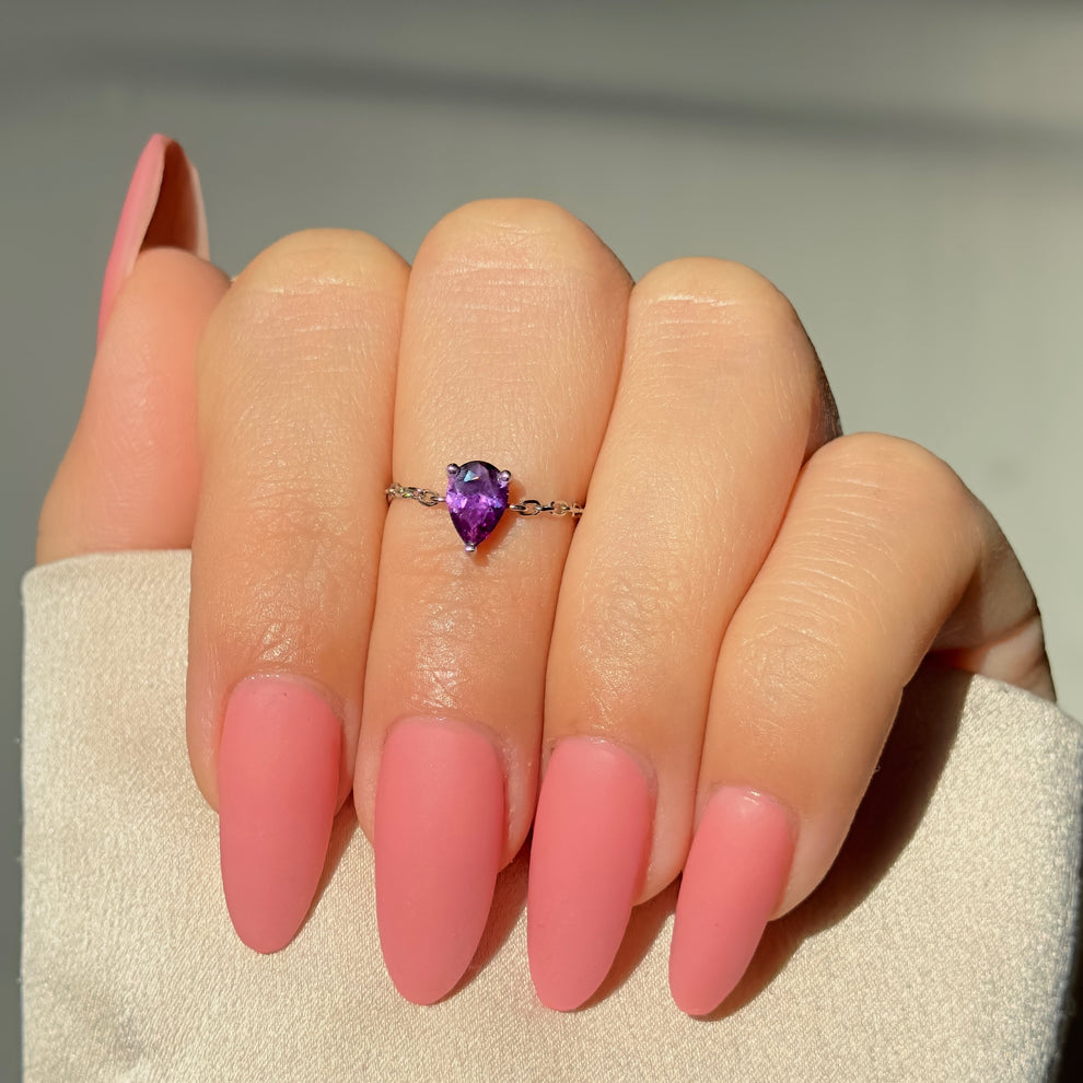 Pear Amythest Chain Ring