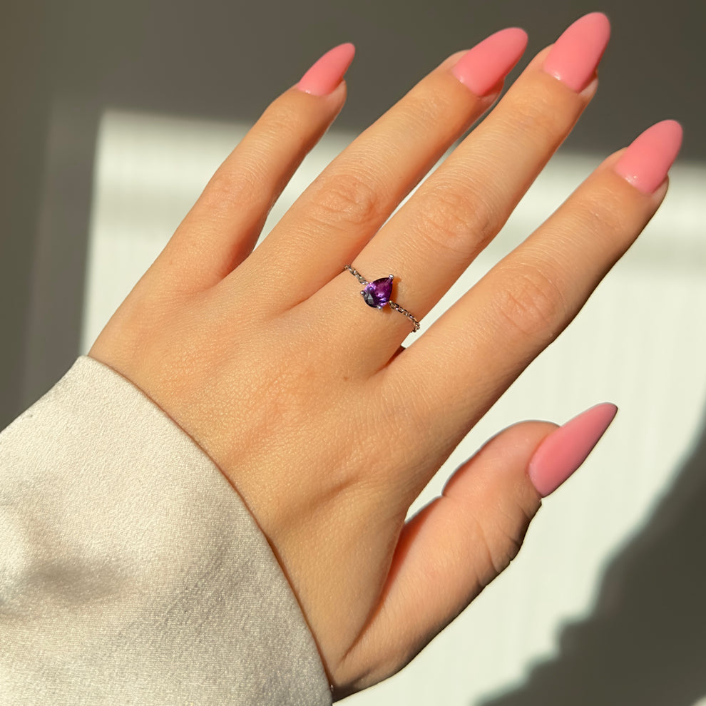 Pear Amythest Chain Ring