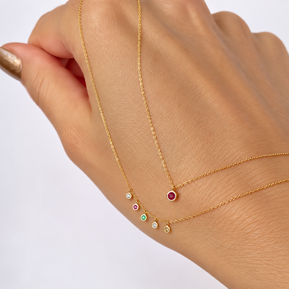 Multicolor Besel Set Station Necklace
