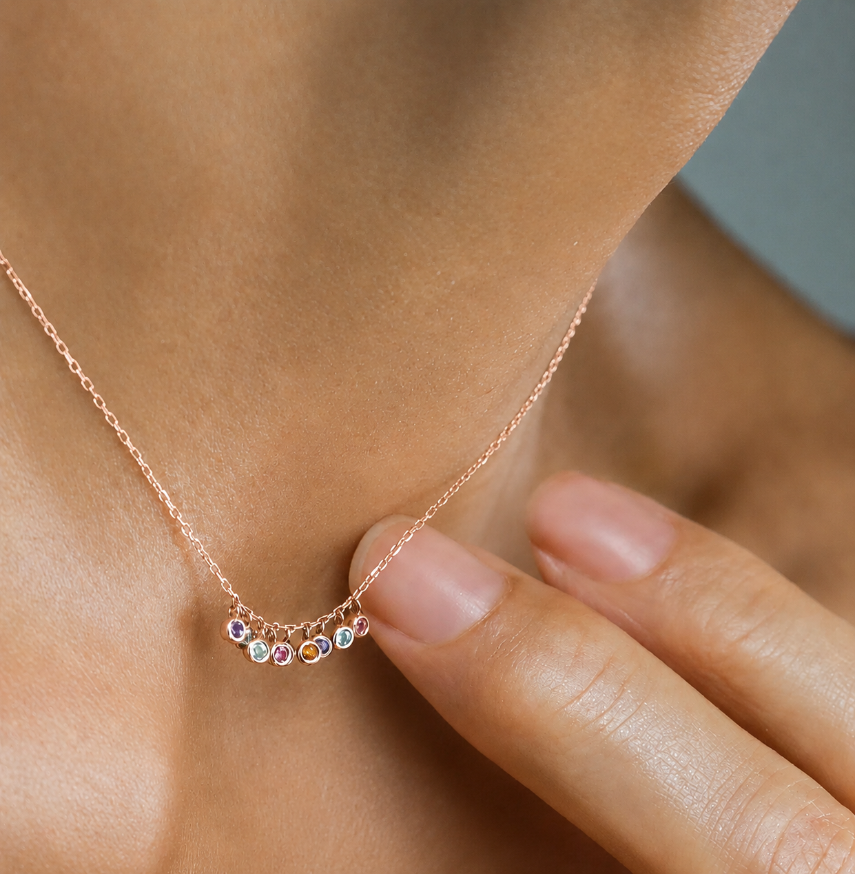 Multicolor bezel set Diamond Necklace