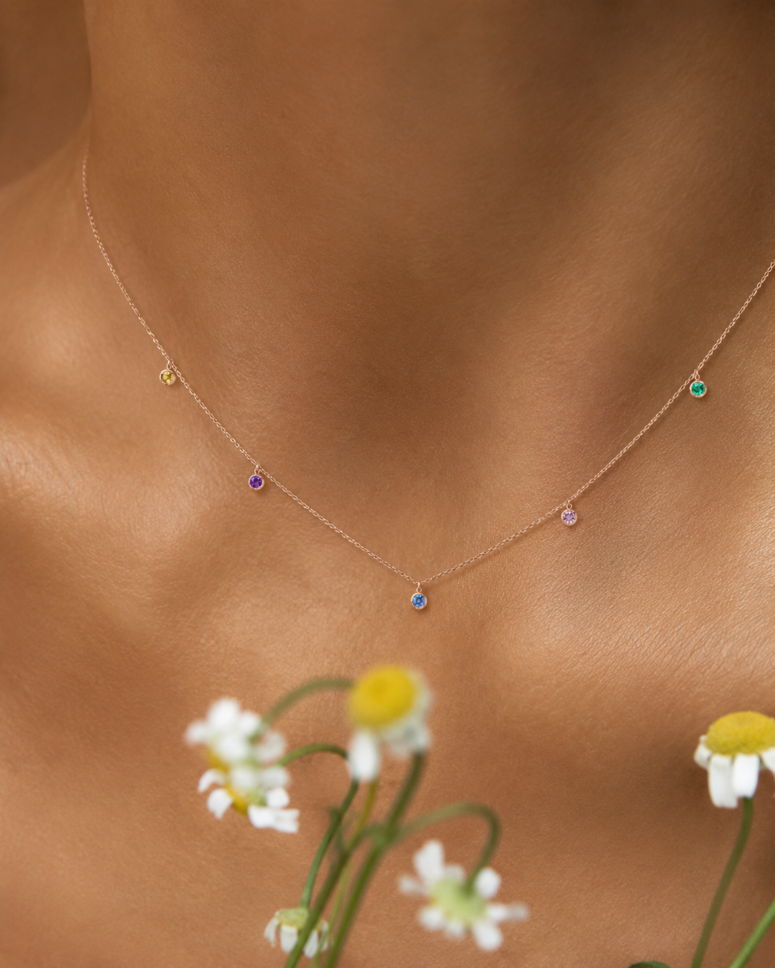 Multicolor Besel set station necklace