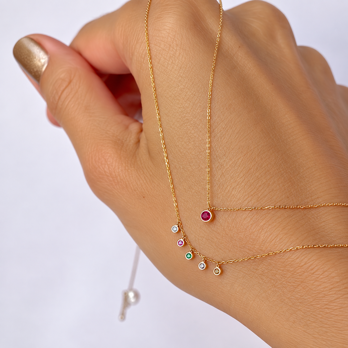 Multicolor Besel Set Station Necklace