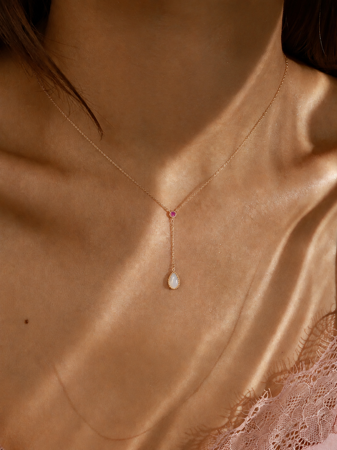 Opal Drop Pink Gemstone Necklace