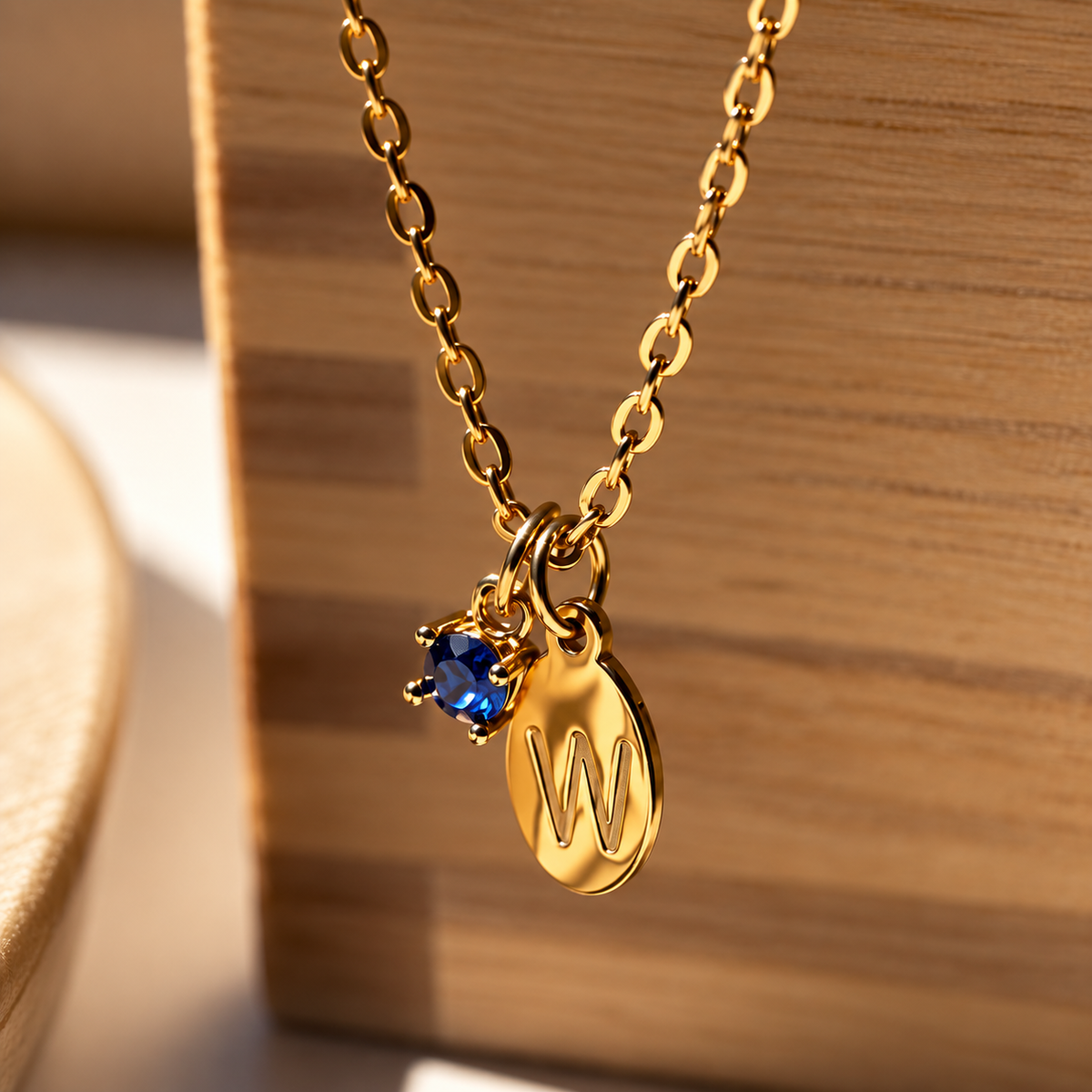 Oval Disc Initial Birthstone Necklace