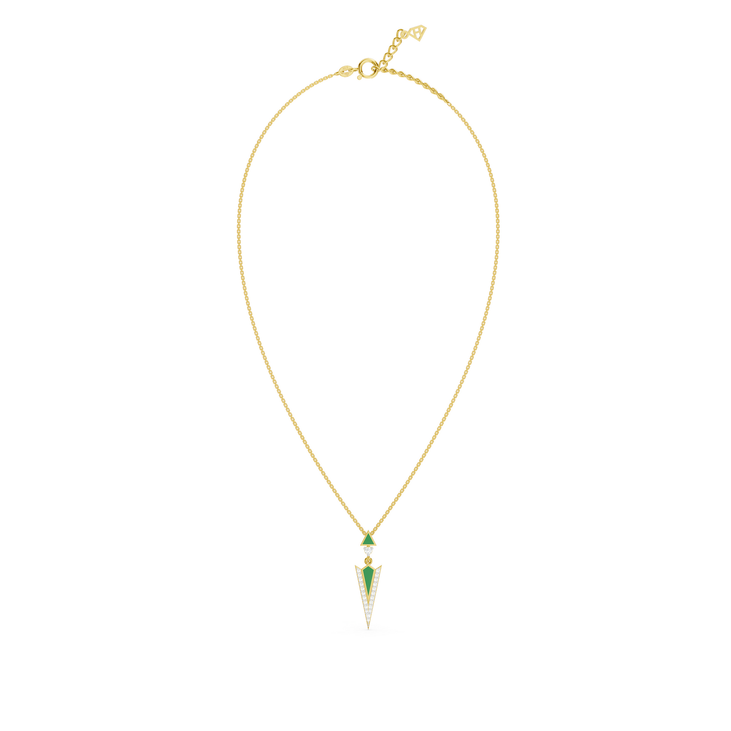 Green enamel diamond arrow pendant Necklace