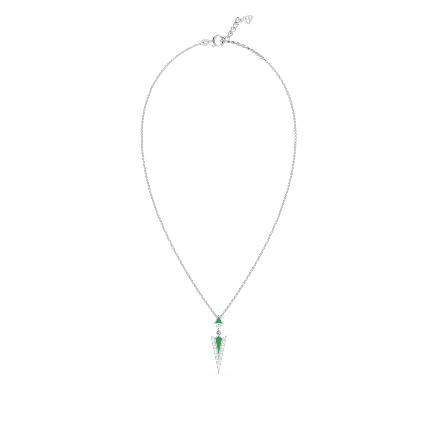 Green enamel diamond arrow pendant Necklace
