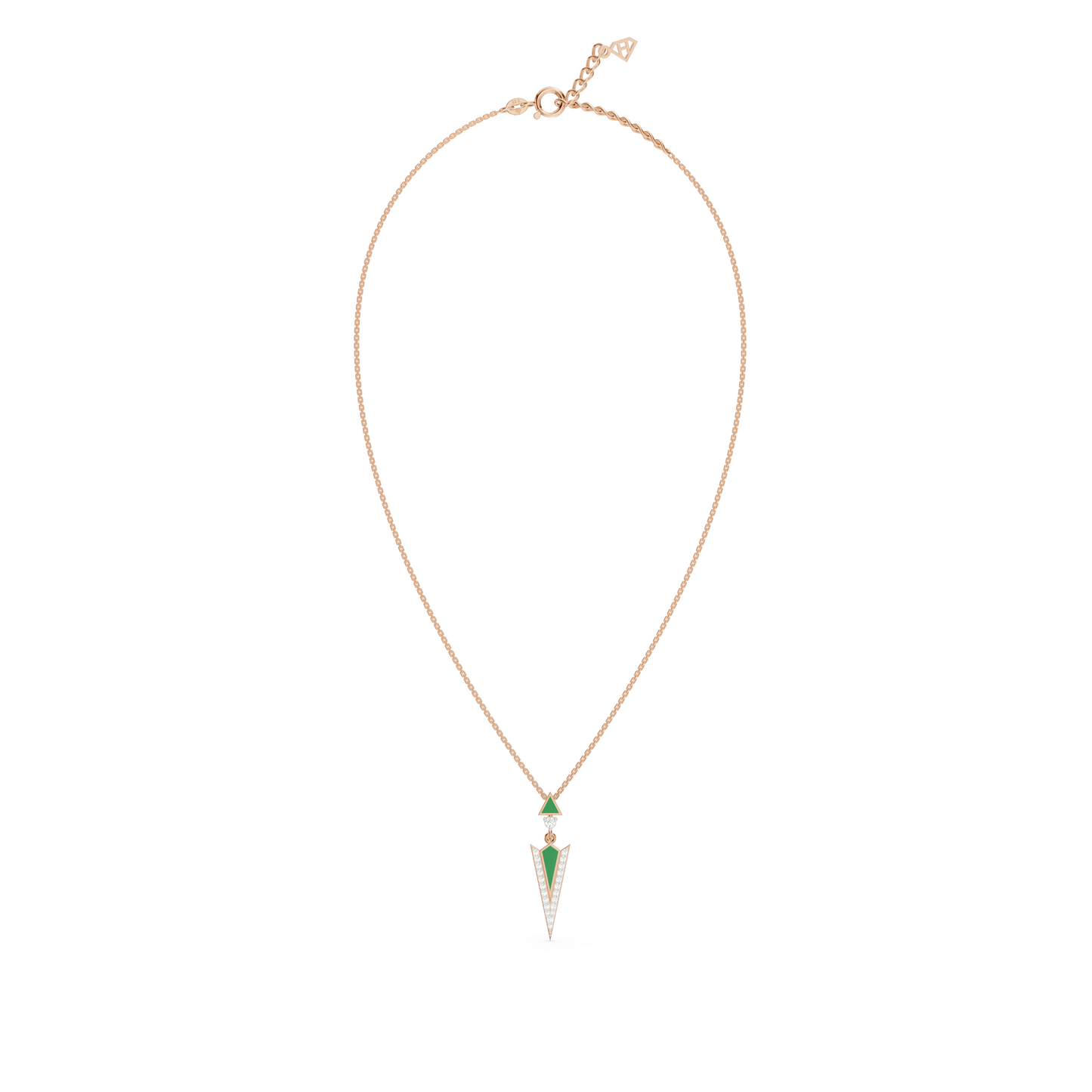 Green enamel diamond arrow pendant Necklace