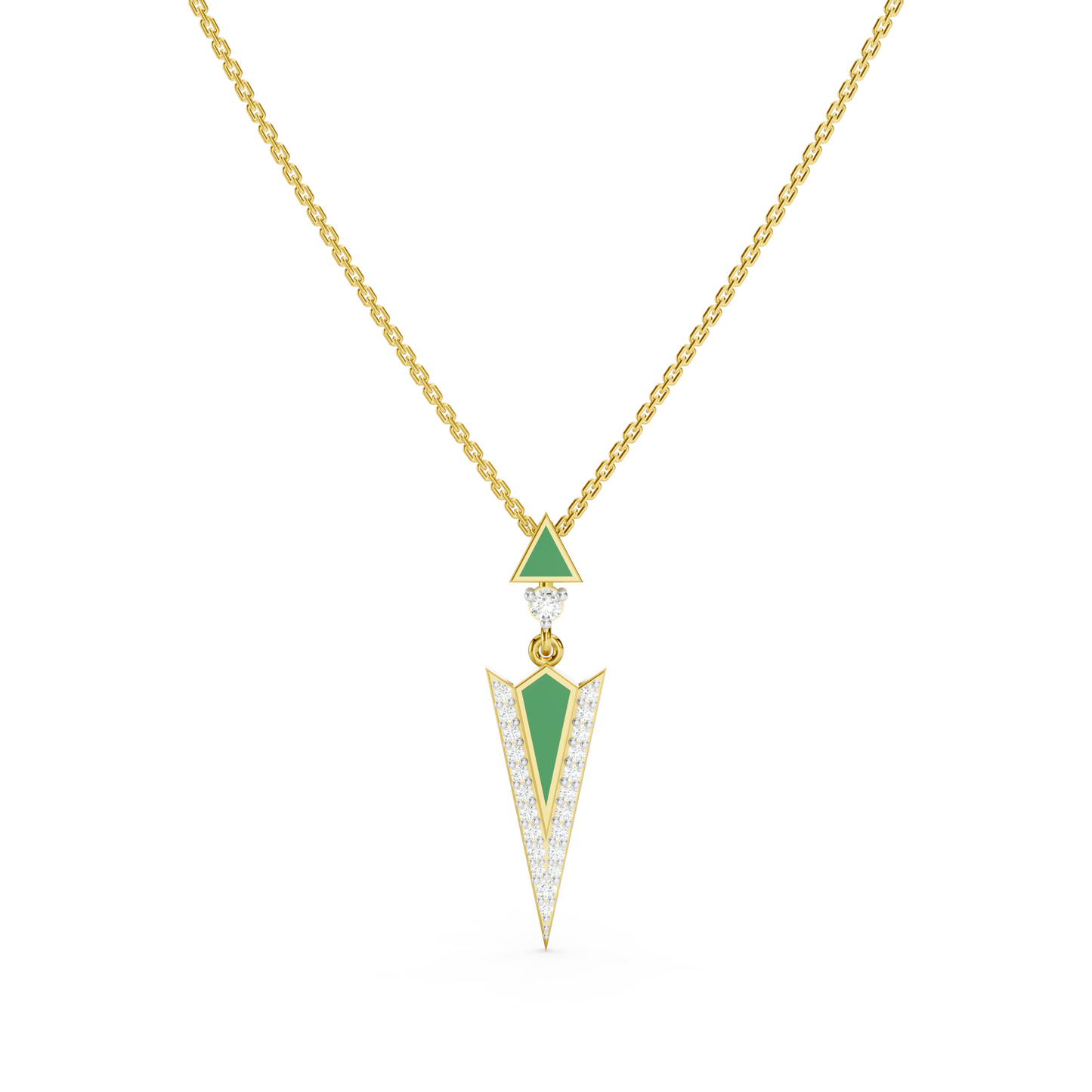 Green enamel diamond arrow pendant Necklace