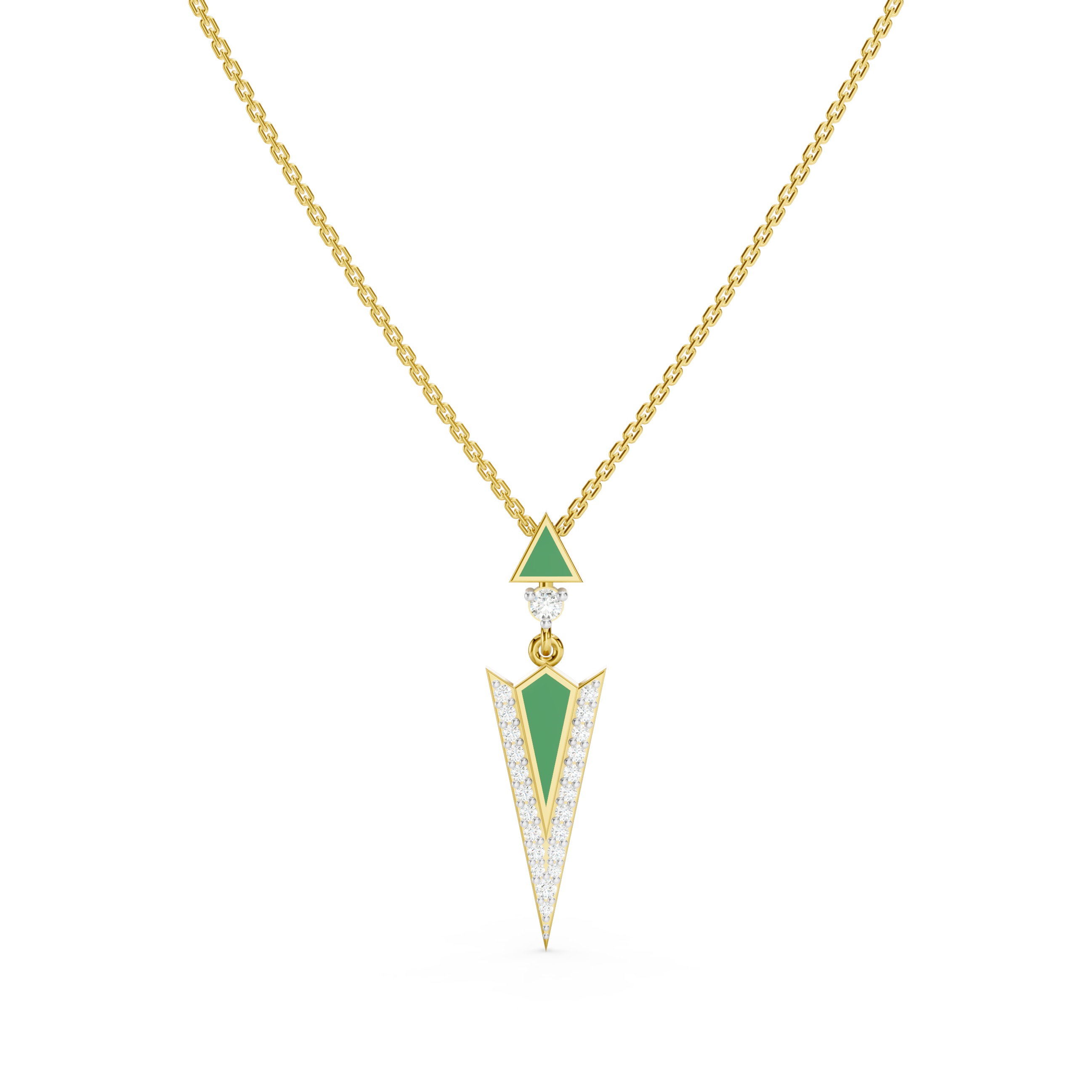 Green enamel diamond arrow pendant Necklace