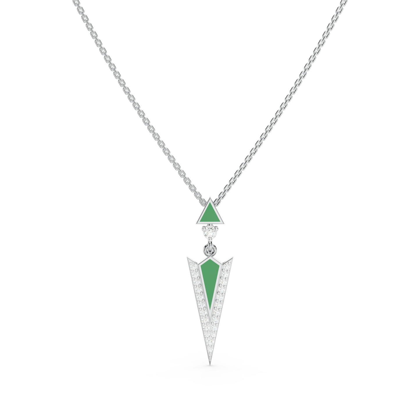 Green enamel diamond arrow pendant Necklace