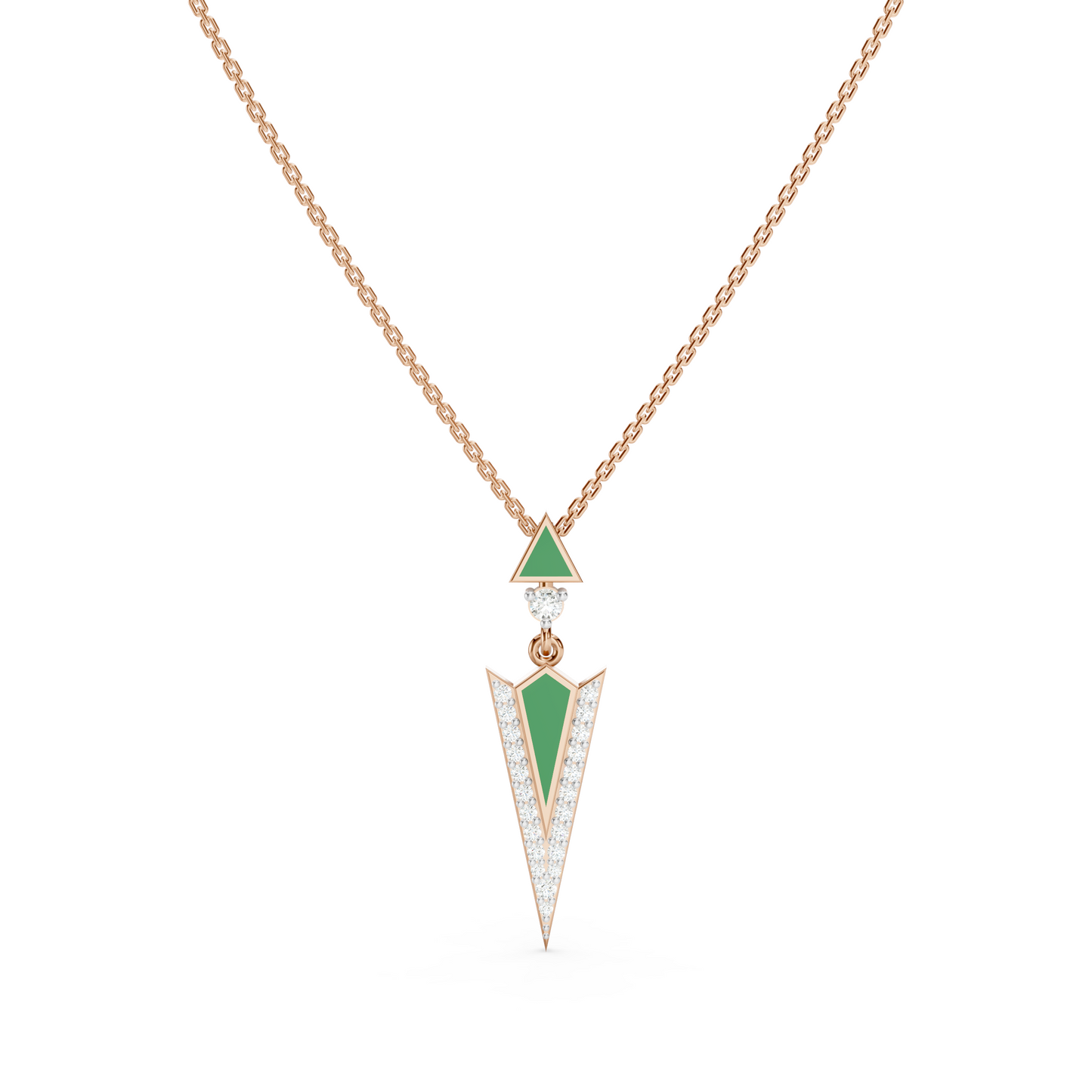 Green enamel diamond arrow pendant Necklace