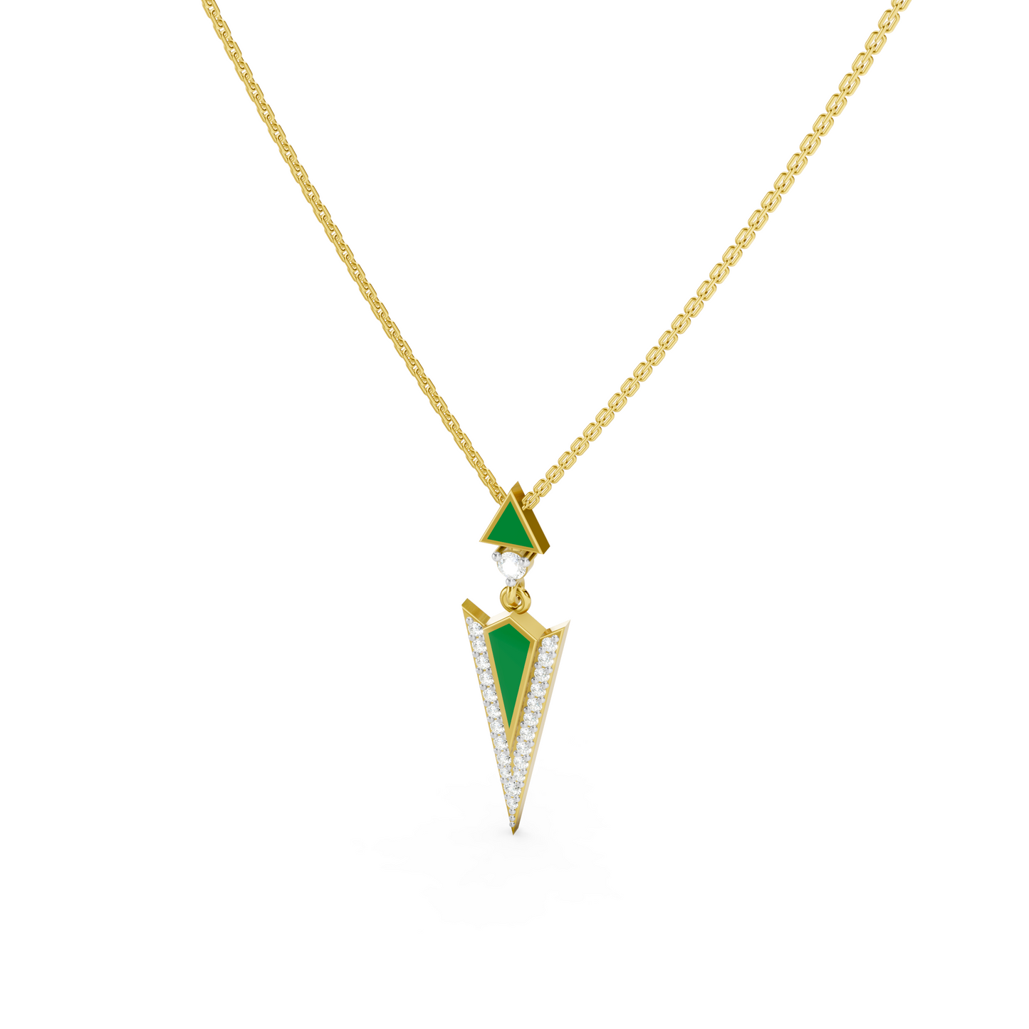 Green enamel diamond arrow pendant Necklace