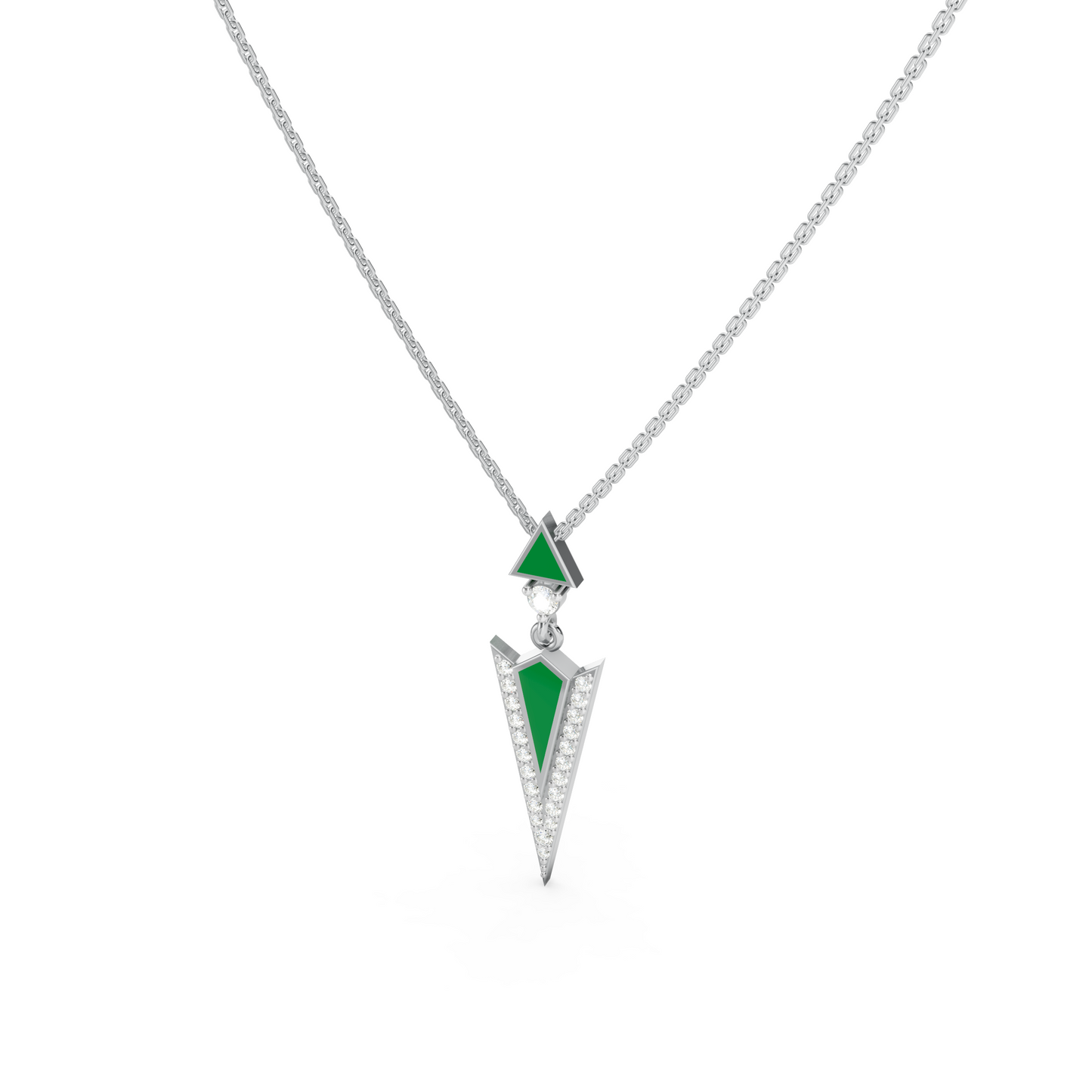Green enamel diamond arrow pendant Necklace