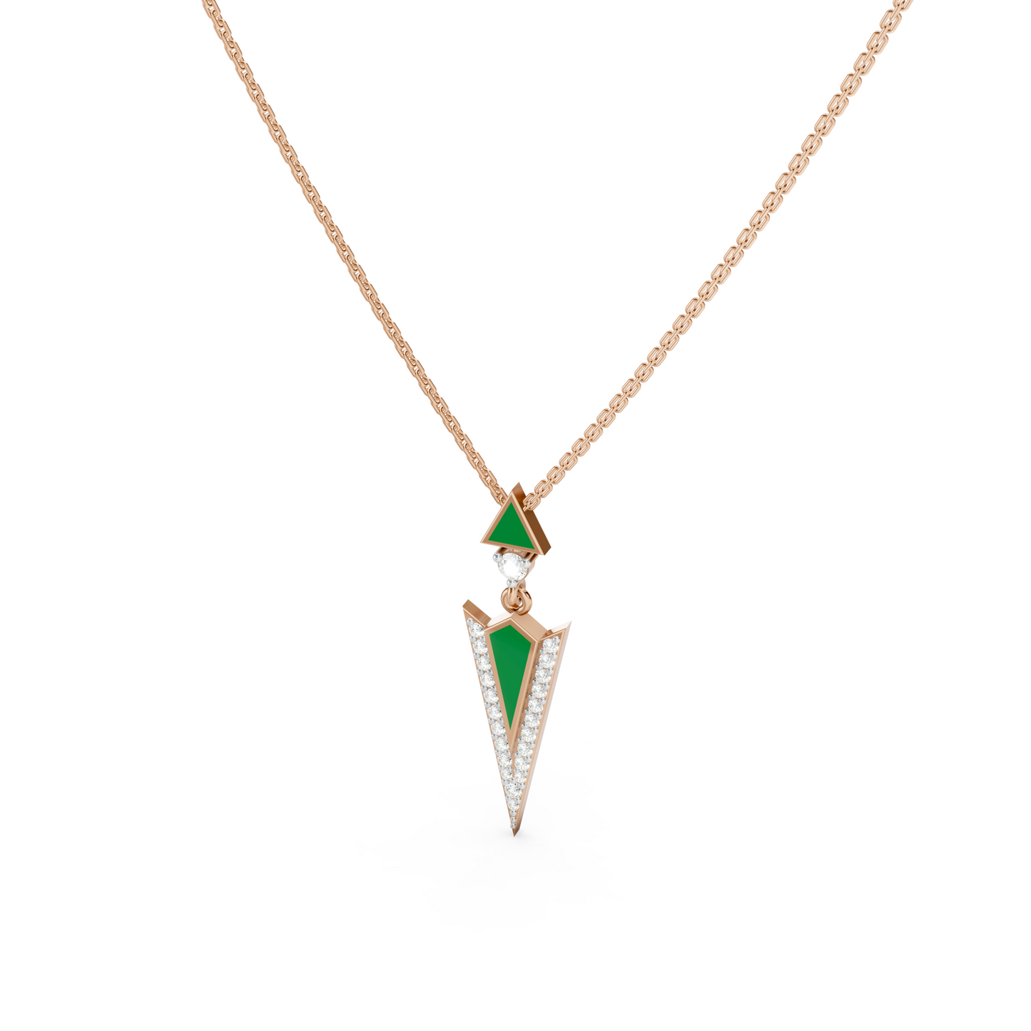 Green enamel diamond arrow pendant Necklace