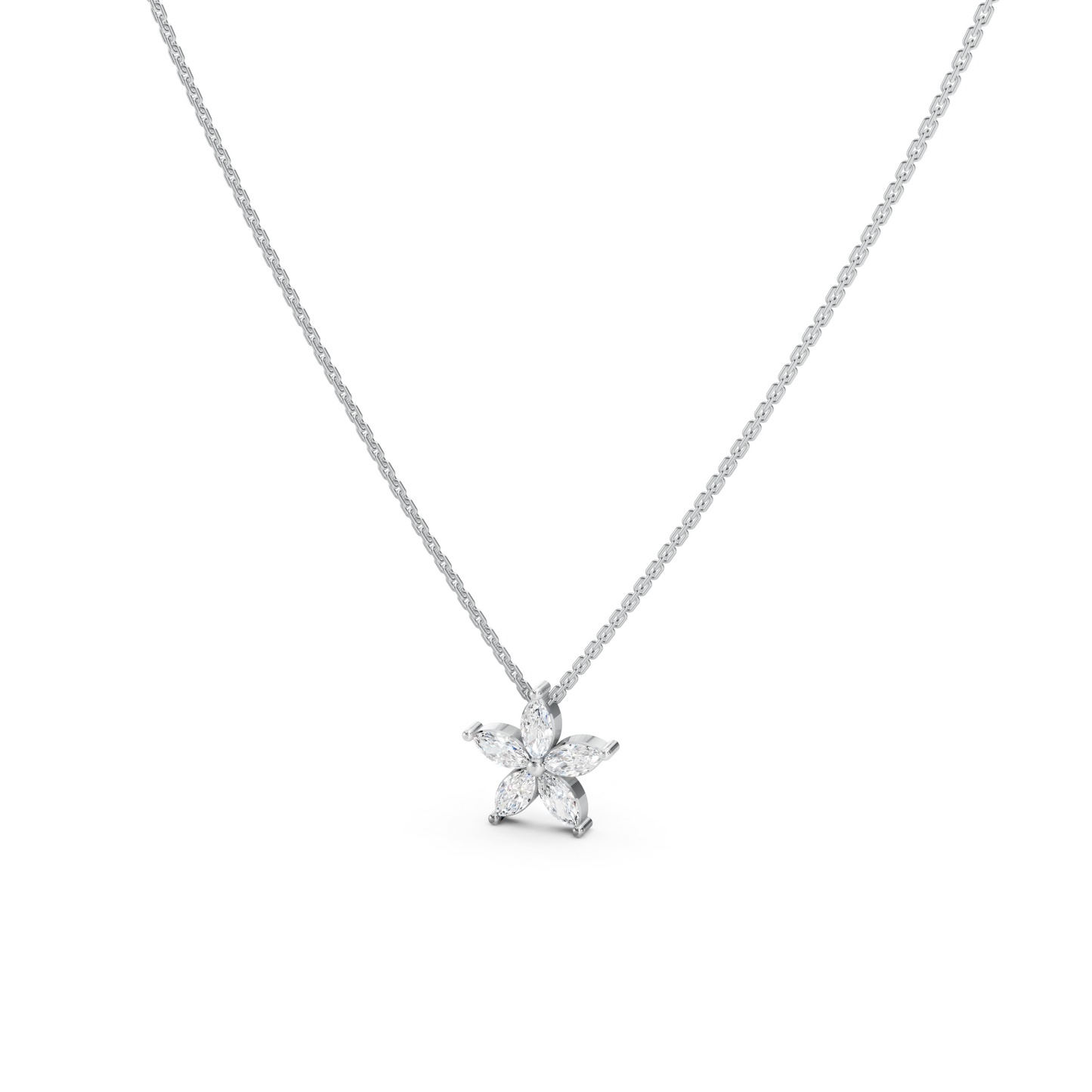 Collier fleur marquise à 5 pétales de diamants