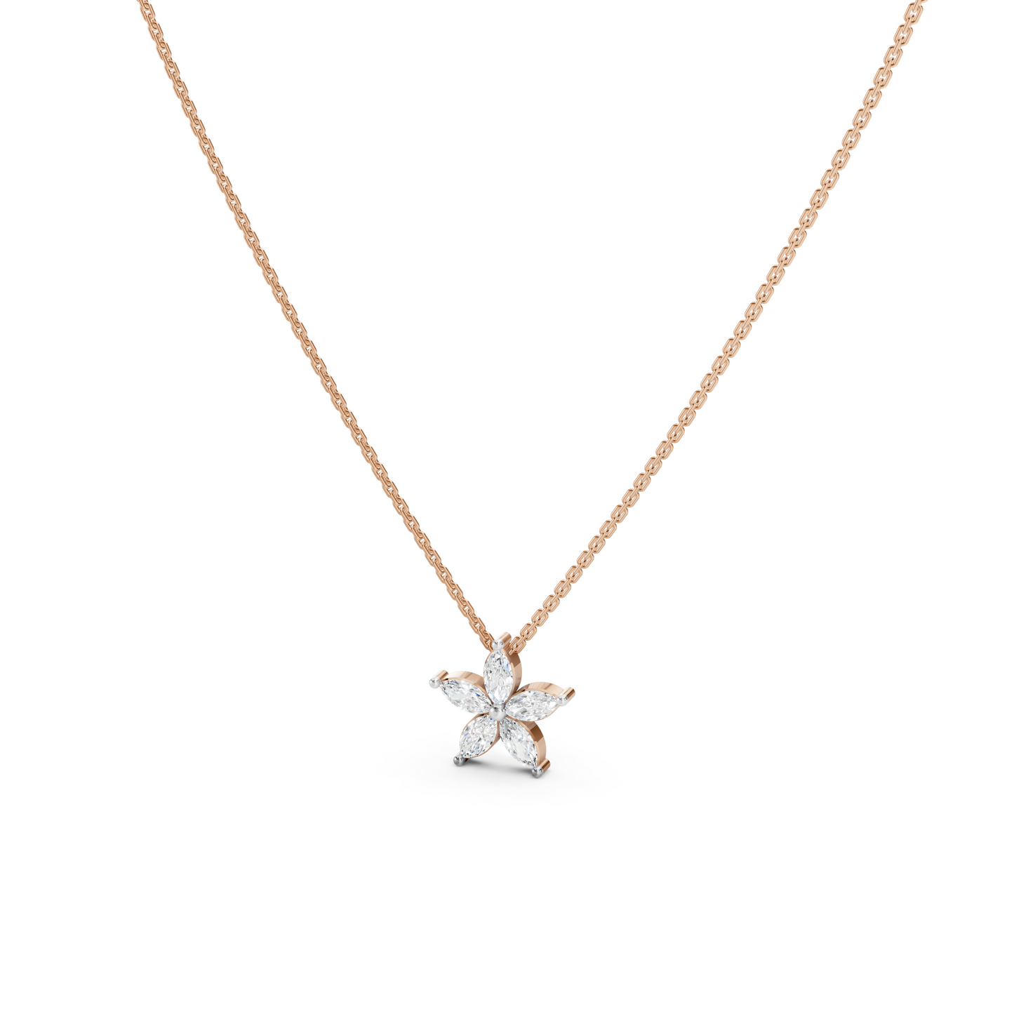 Collier fleur marquise à 5 pétales de diamants