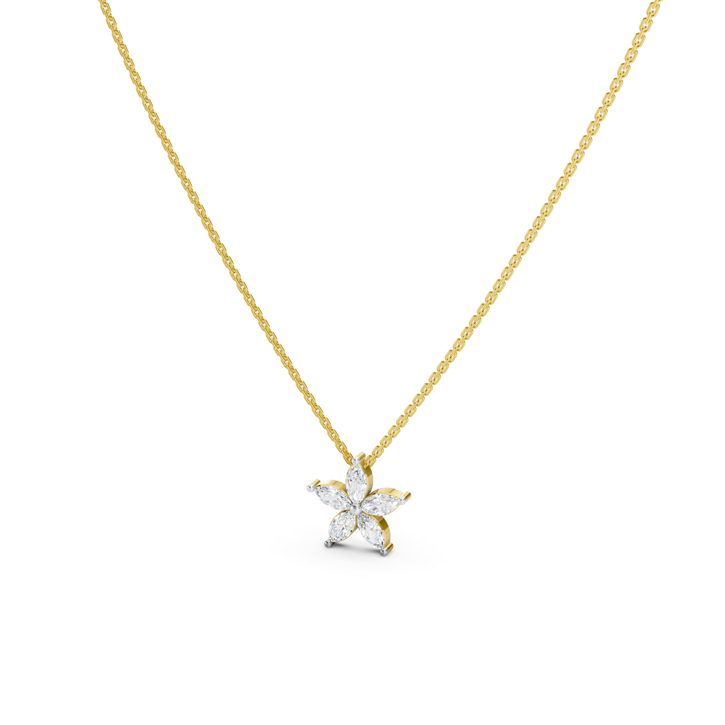 Collier fleur marquise à 5 pétales de diamants