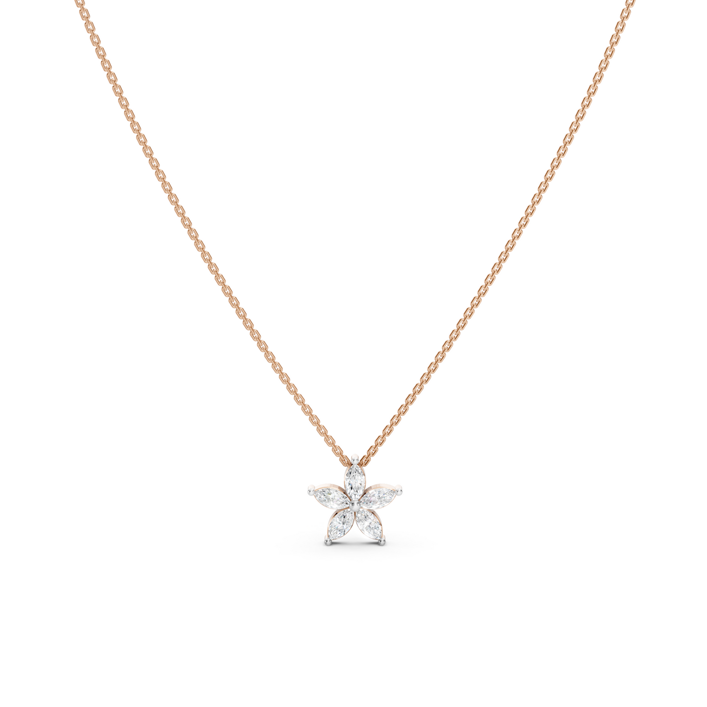 Collier fleur marquise à 5 pétales de diamants
