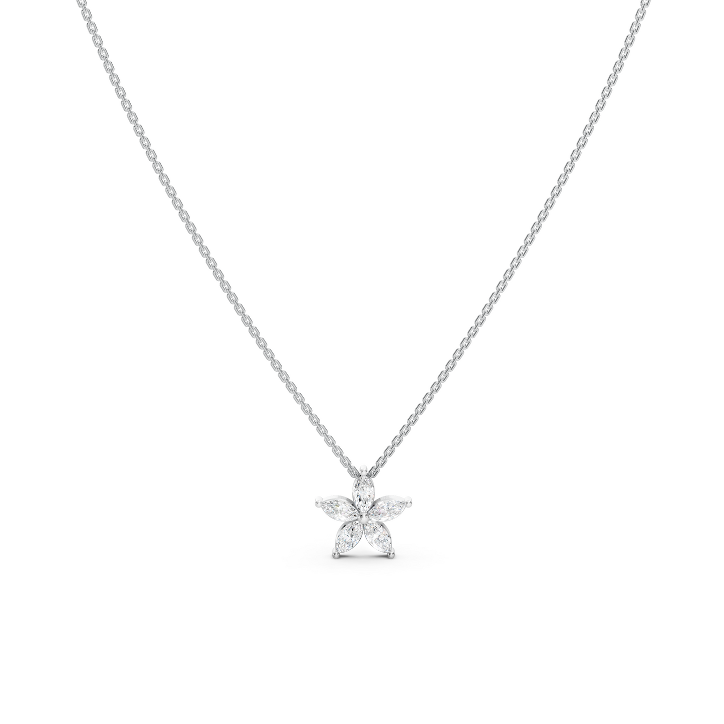 Collier fleur marquise à 5 pétales de diamants