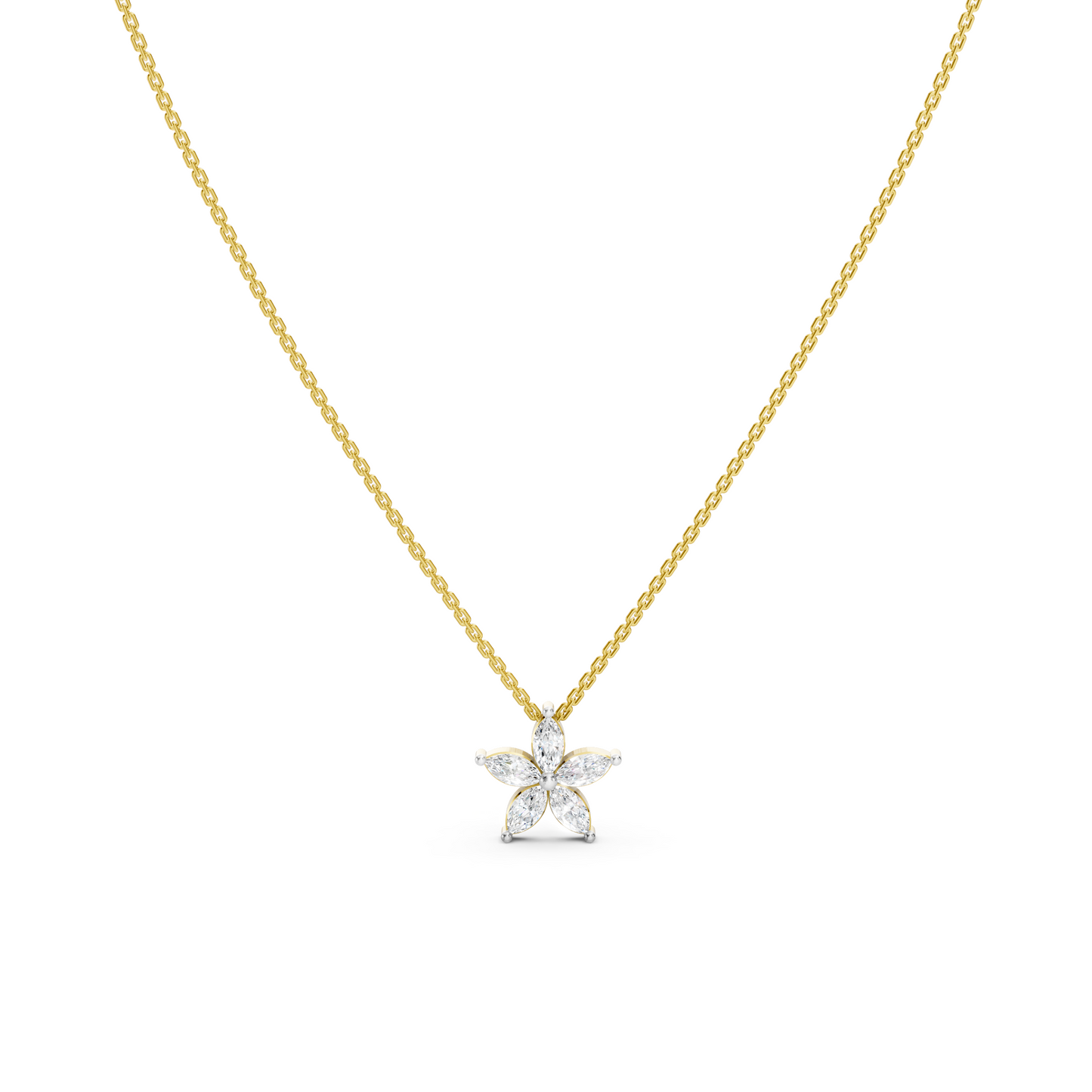 Collier fleur marquise à 5 pétales de diamants