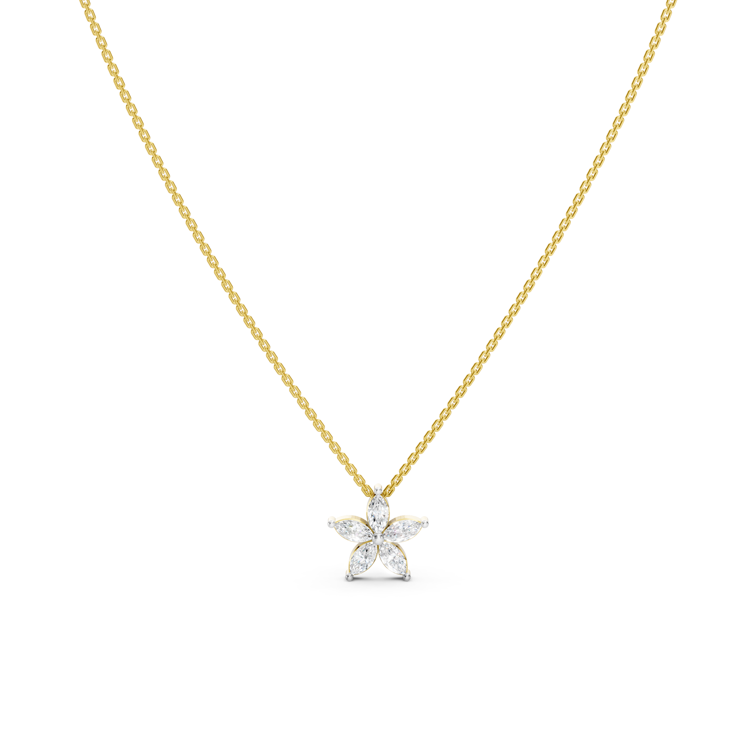 Collier fleur marquise à 5 pétales de diamants