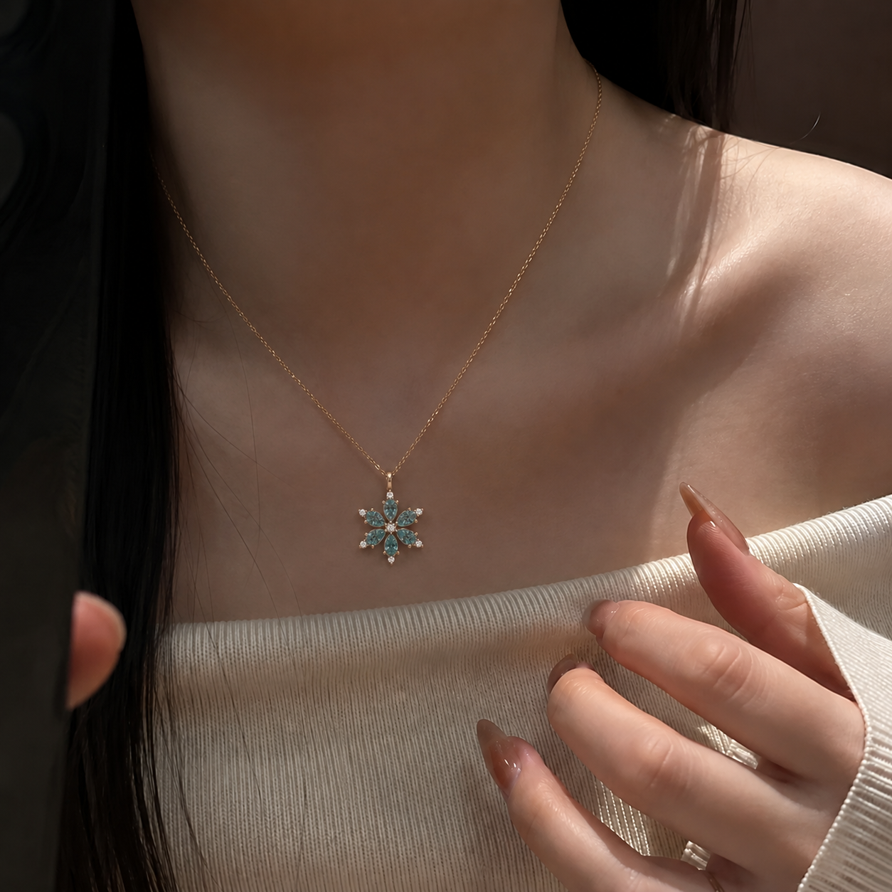 Collier Fleur Aigue-Marine