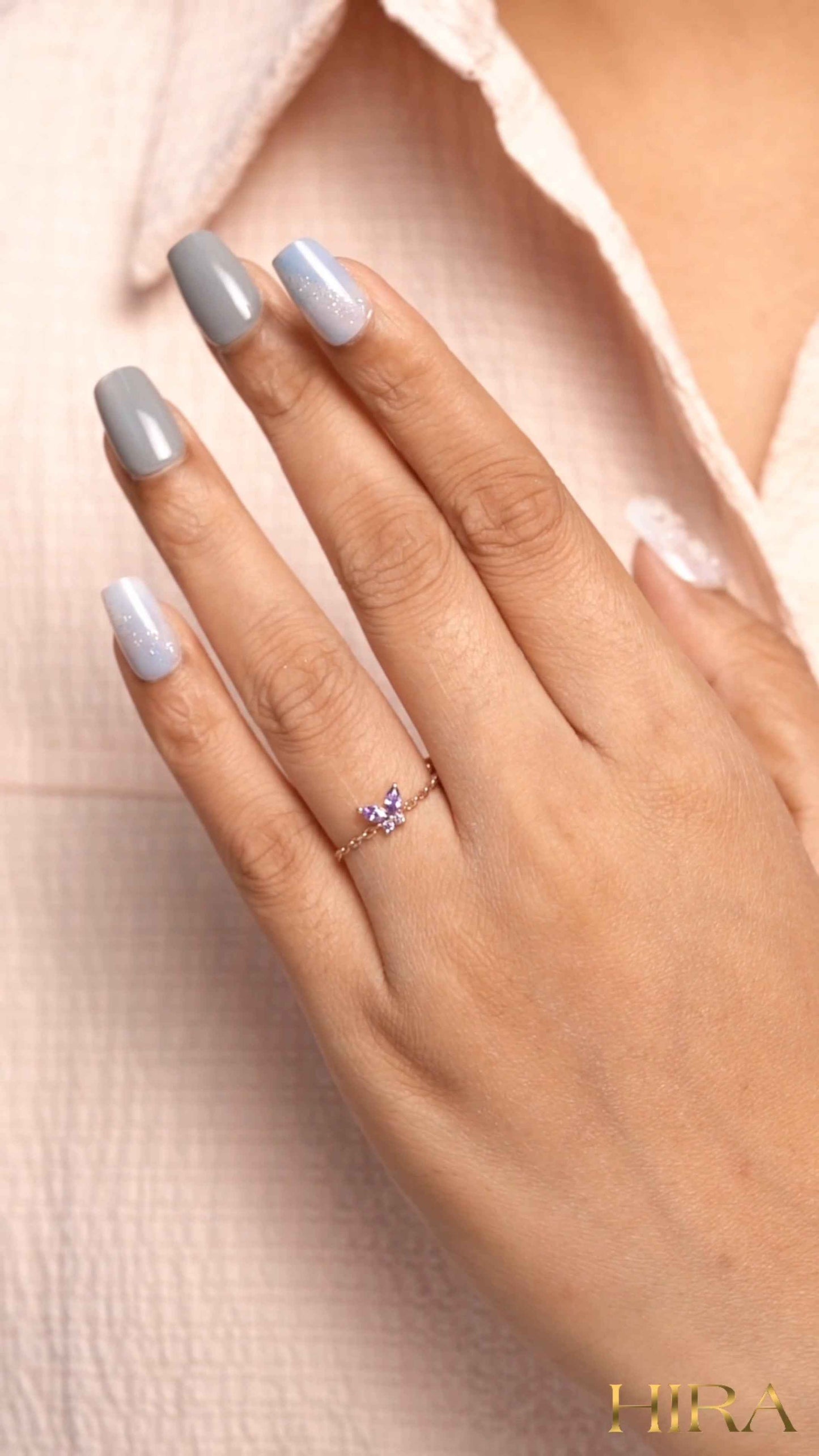 Amythest Butterfly chain Ring