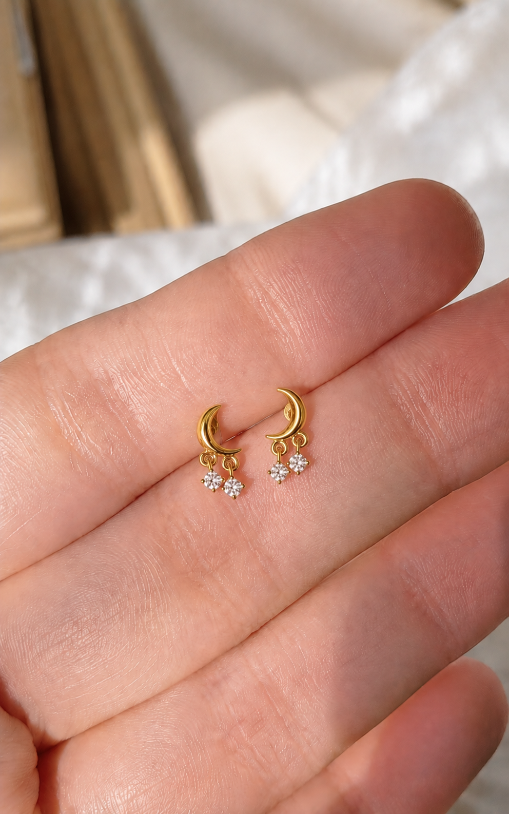 Solitaire drops Cresent Moon Earrings