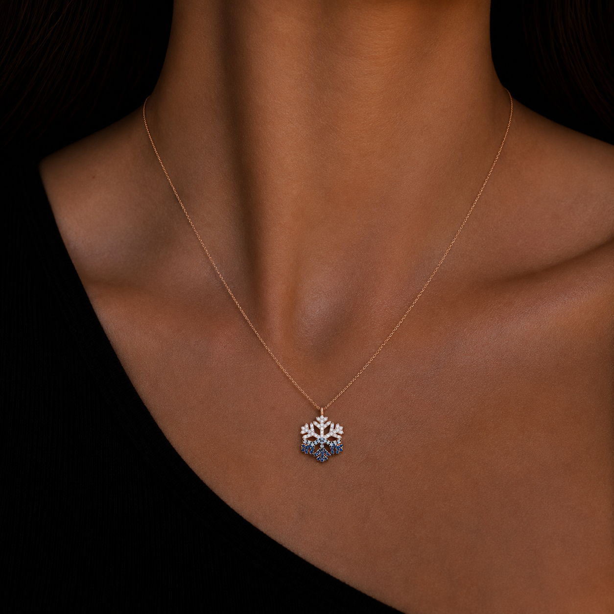 Collier flocon de neige bleu