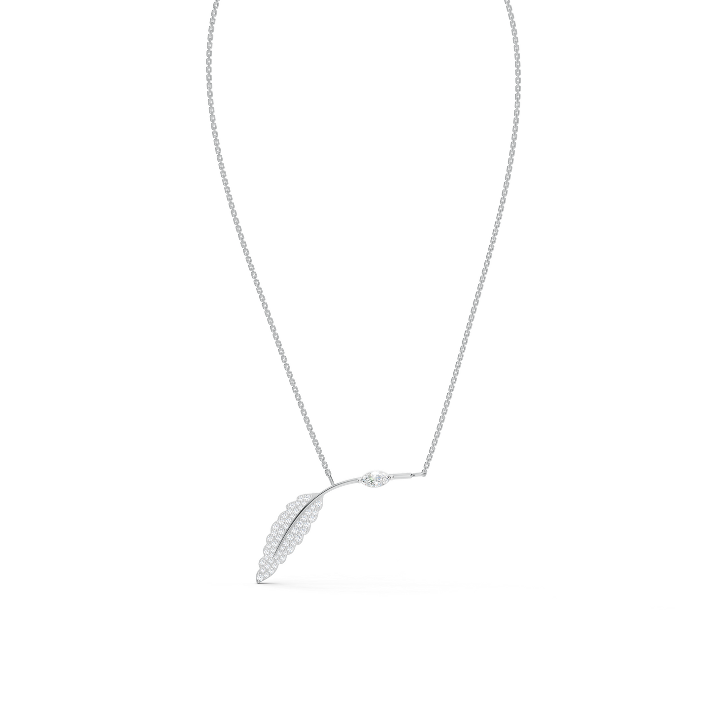 Collier Solitaire Marquise Feuillu