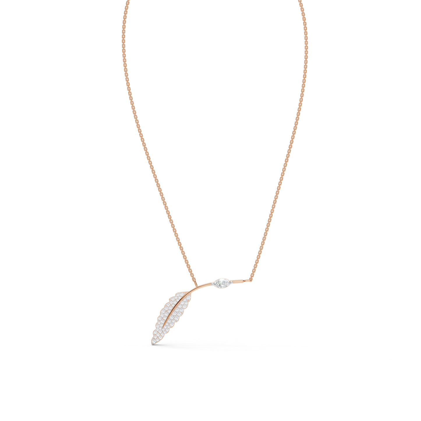 Collier Solitaire Marquise Feuillu