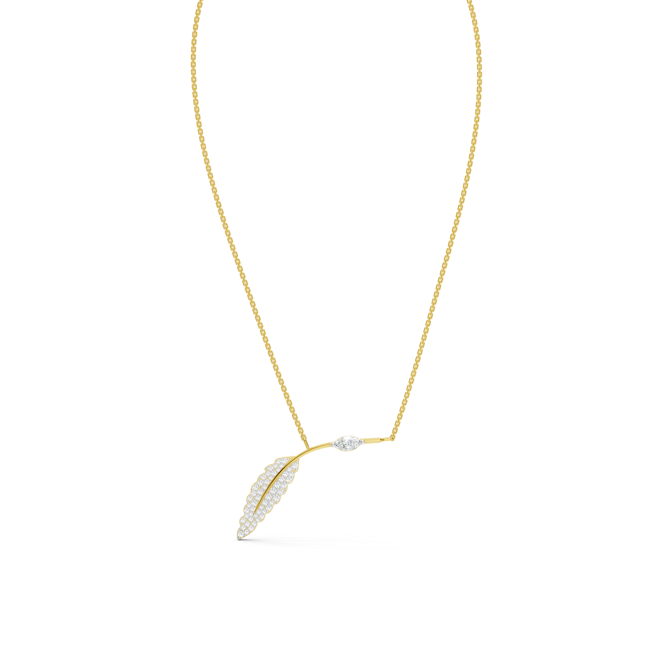 Solitaire Marquise  Leafy Necklace