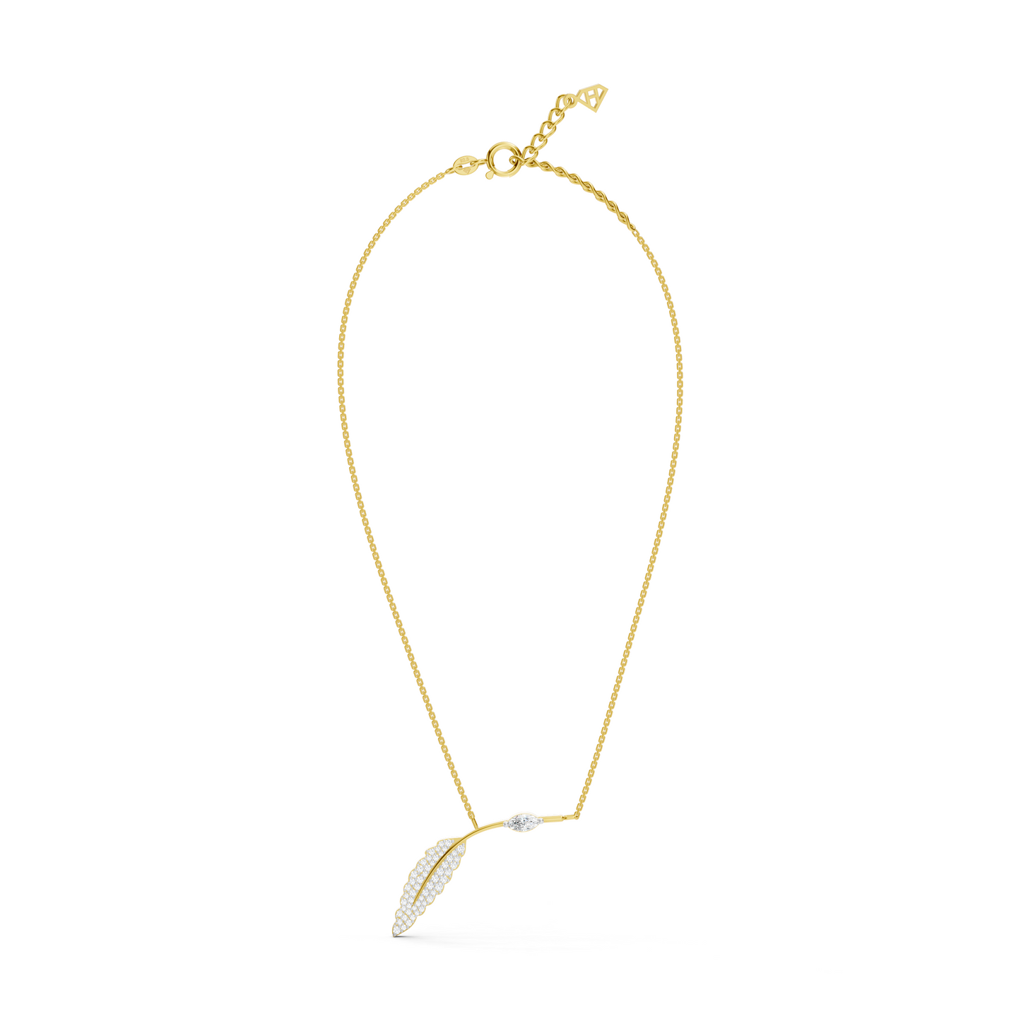 Collier Solitaire Marquise Feuillu