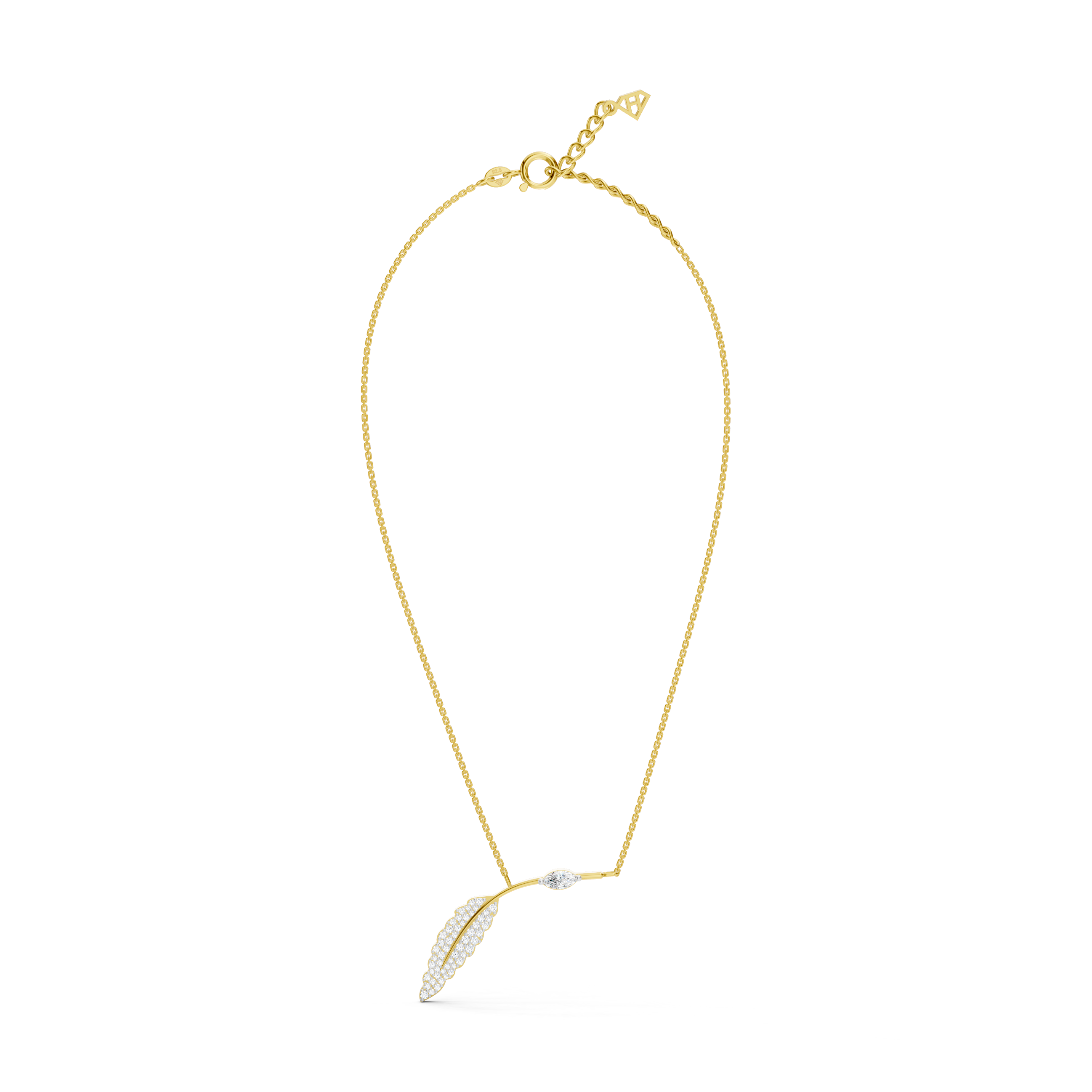Solitaire Marquise  Leafy Necklace