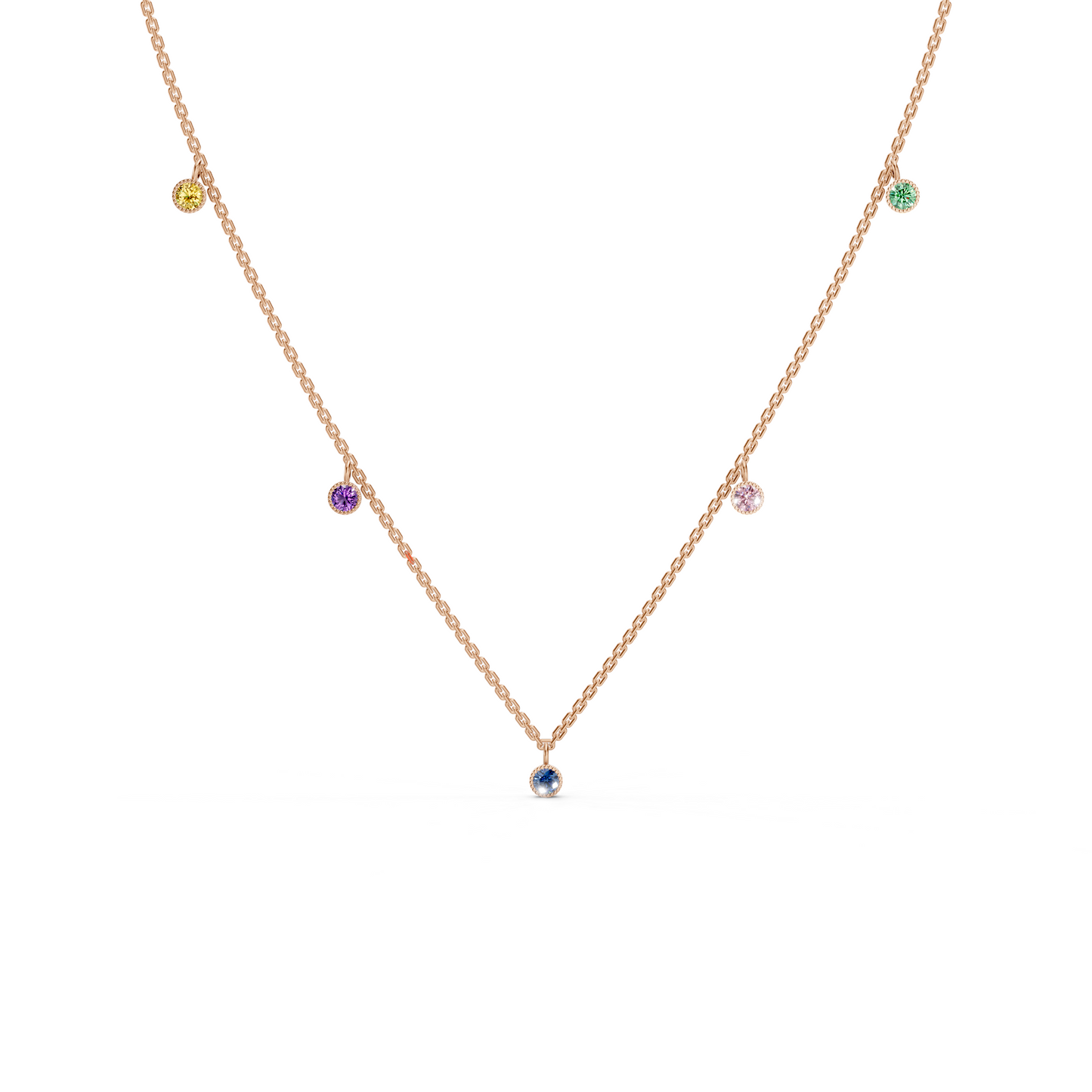 Multicolor Besel set station necklace