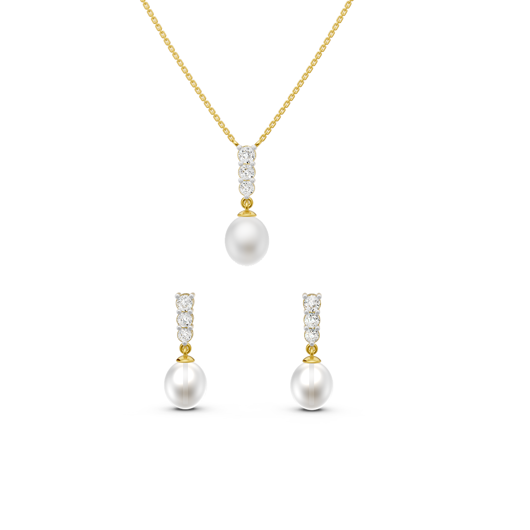 Diamond Line Pearl Drop Set